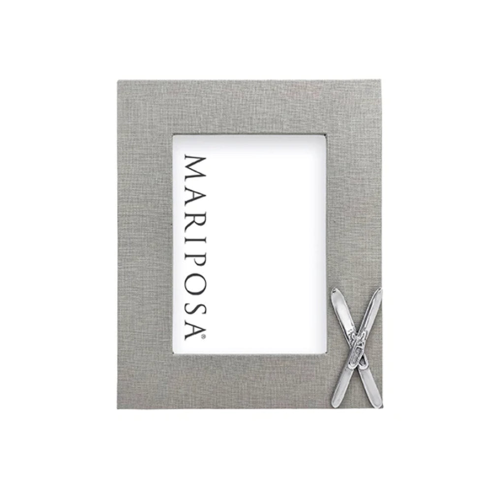 Elegant Gray Linen Frame with Crossed Skis for Winter Memories