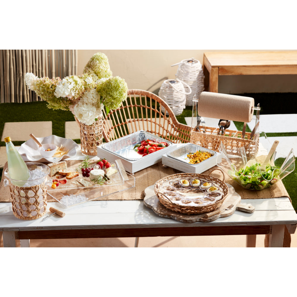 Mud Pie Elegant Acrylic Ruffle Serving Bowl Set with Stylish Wooden Spoon