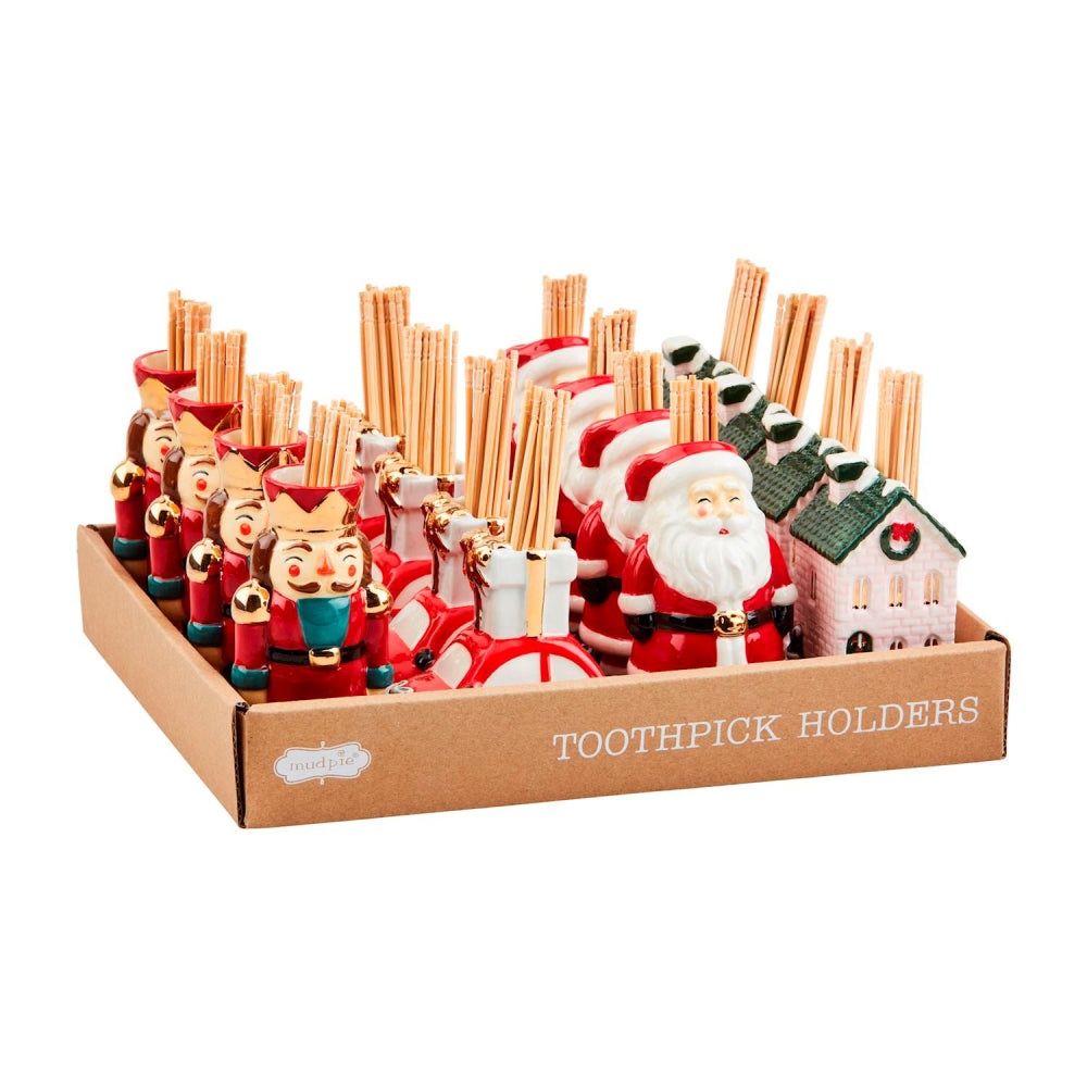 Mud Pie Hand - painted Ceramic Christmas Toothpick Holder