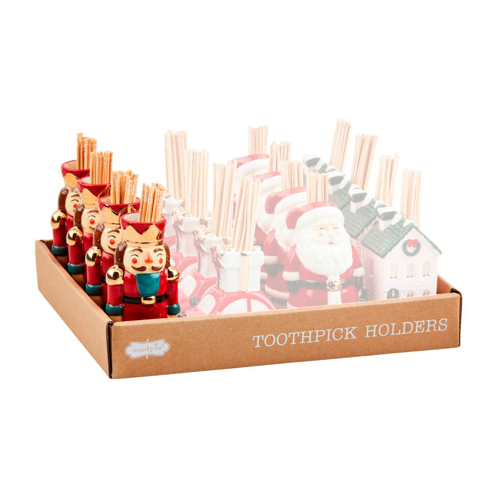 Mud Pie Hand - painted Ceramic Christmas Toothpick Holder