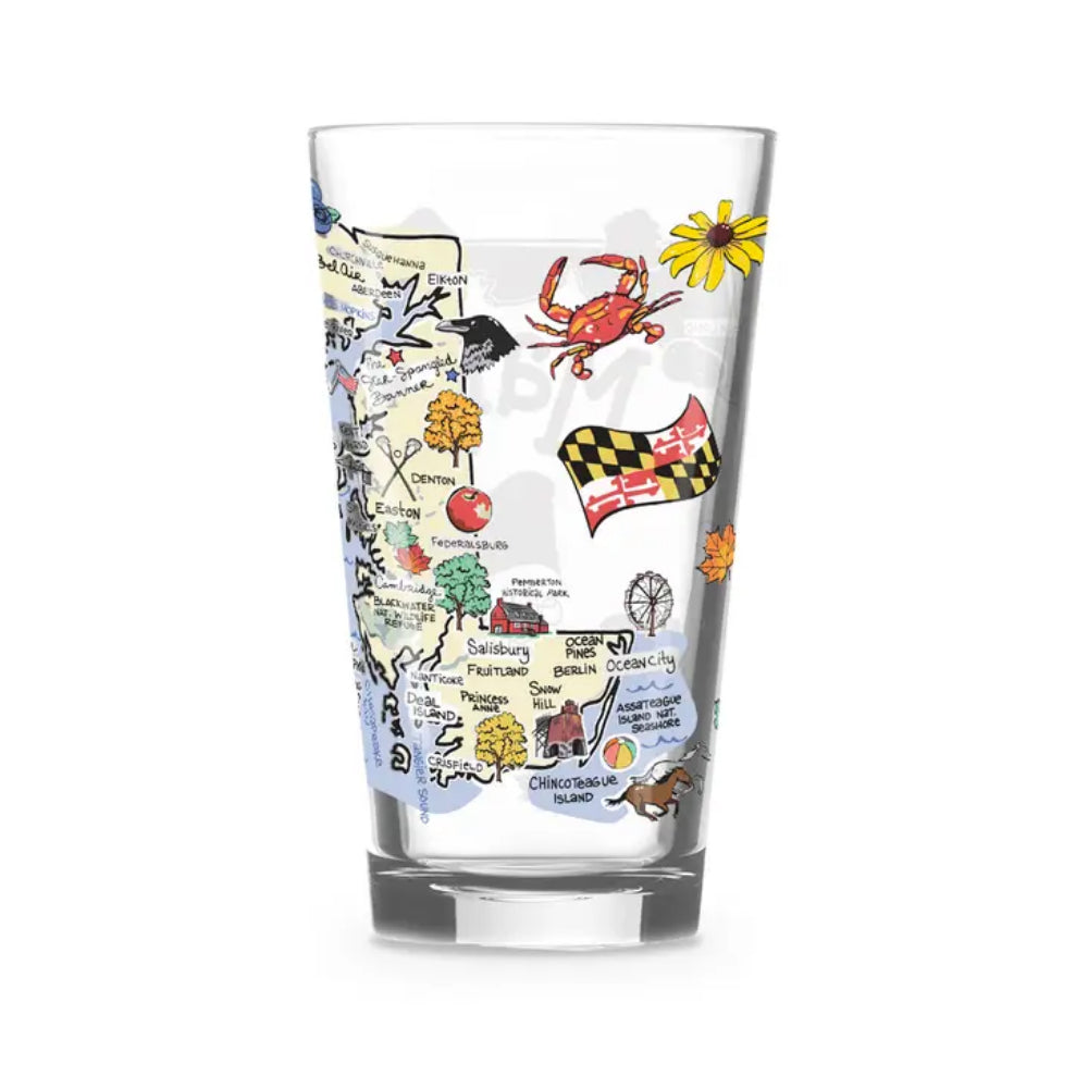 16oz Fishkiss Maryland Embossed Drinking Glass