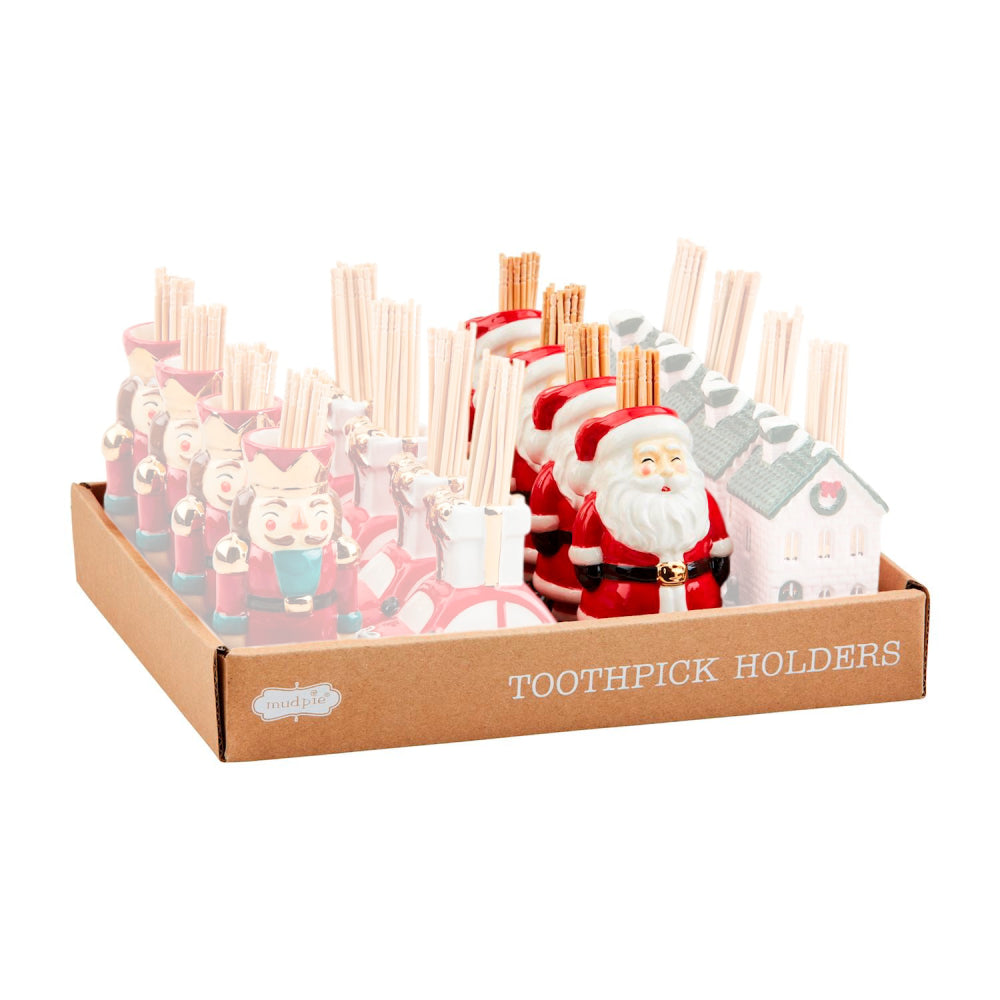 Mud Pie Hand - painted Ceramic Christmas Toothpick Holder