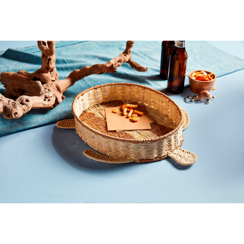 Exquisite Woven Turtle Shaped Serving Tray by Mud Pie