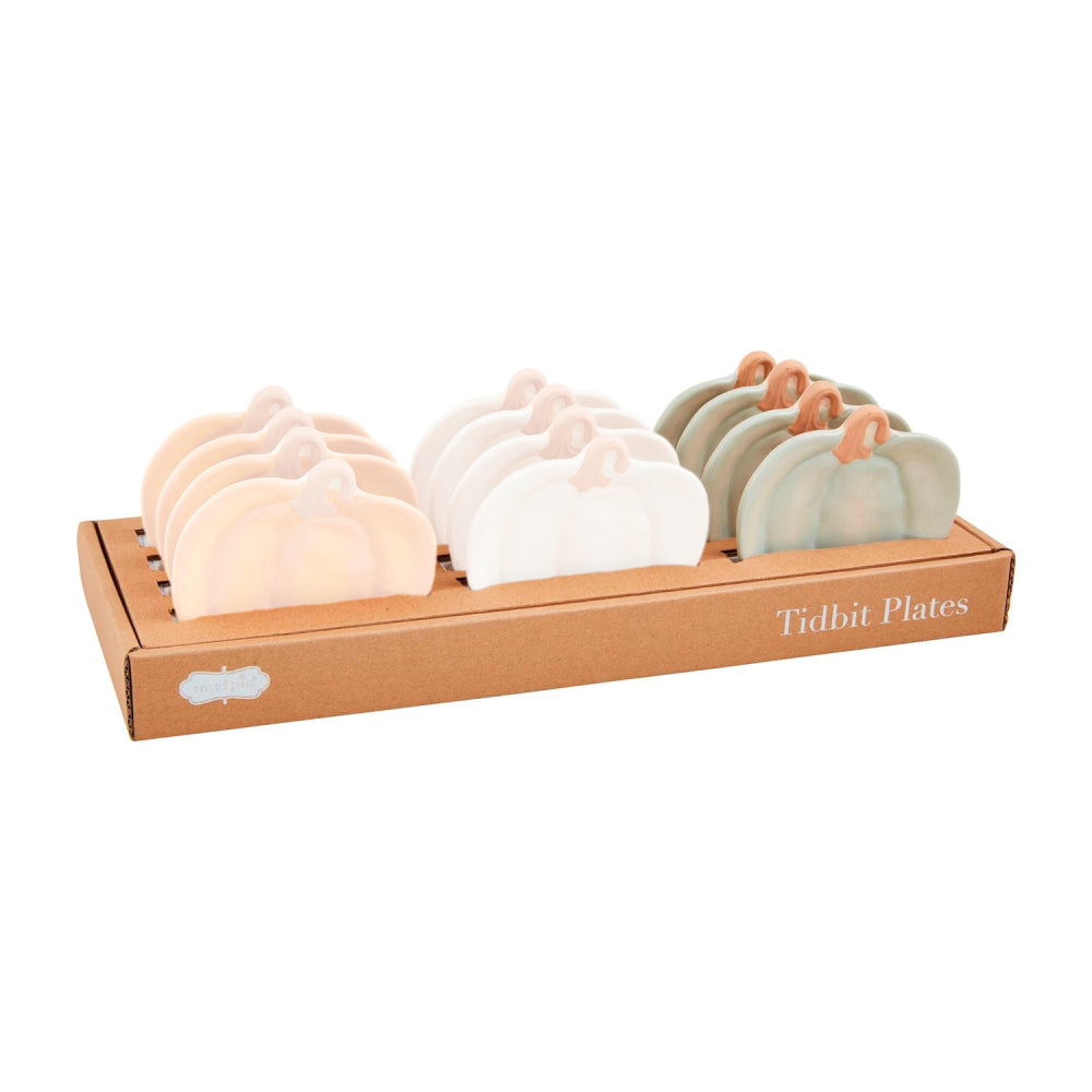 Hand - painted Stoneware Mud Pie Pumpkin - shaped Tidbit Serving Plates