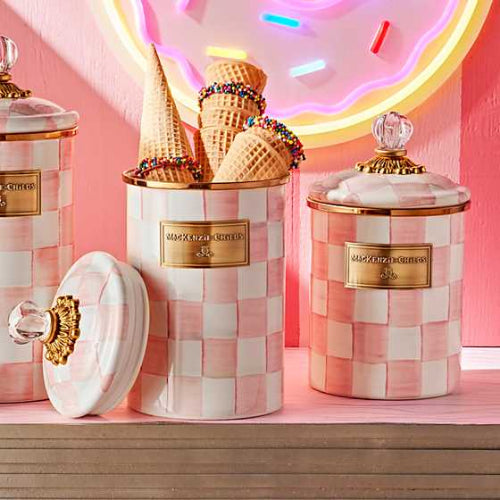 MacKenzie-Childs Hand-Painted Rosy Check Enamel Canister in 3 Sizes