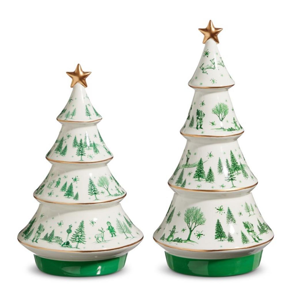 Dolomite Green Christmas Decorative Scene Trees in Two Sizes
