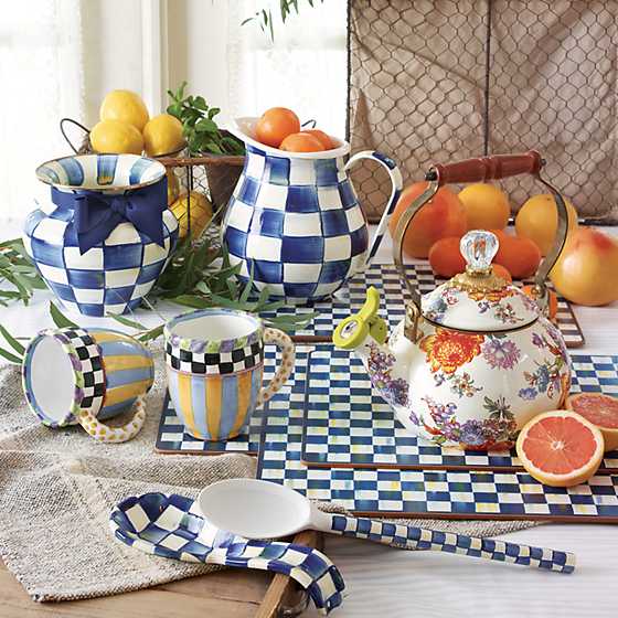 MacKenzie-Childs Set of 4 Royal Check Design Heat-Resistant Cork Back Placemats for Table Decoration