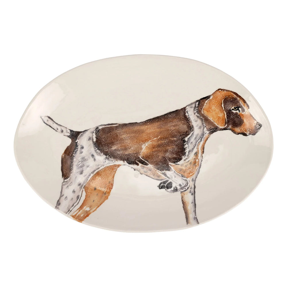 Vietri Exquisitely Hand - crafted Cacciatore Pointer Shallow Oval Serving Bowl