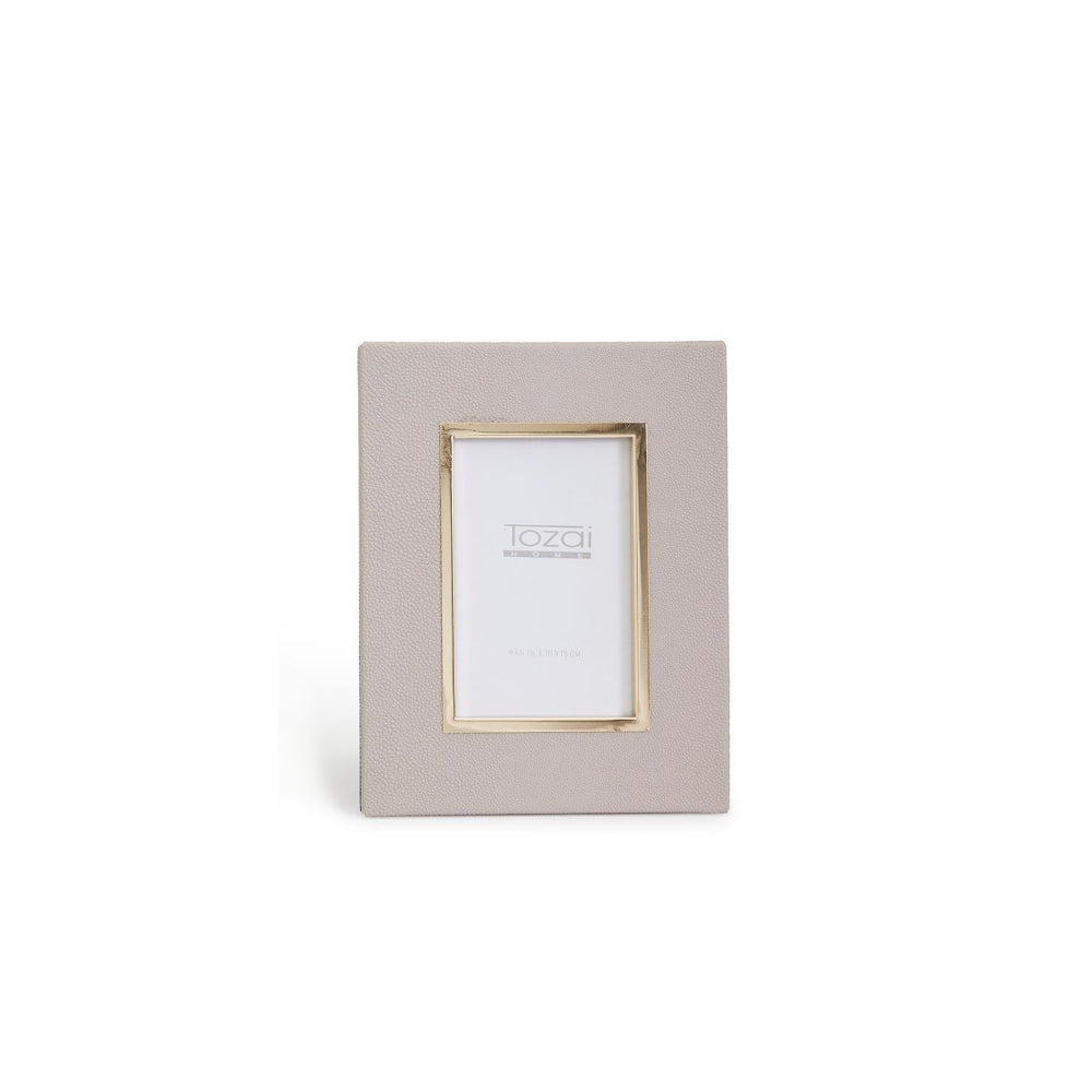 Stylish Taupe Vegan Leather Stingray Photo Frame with Gold Trim