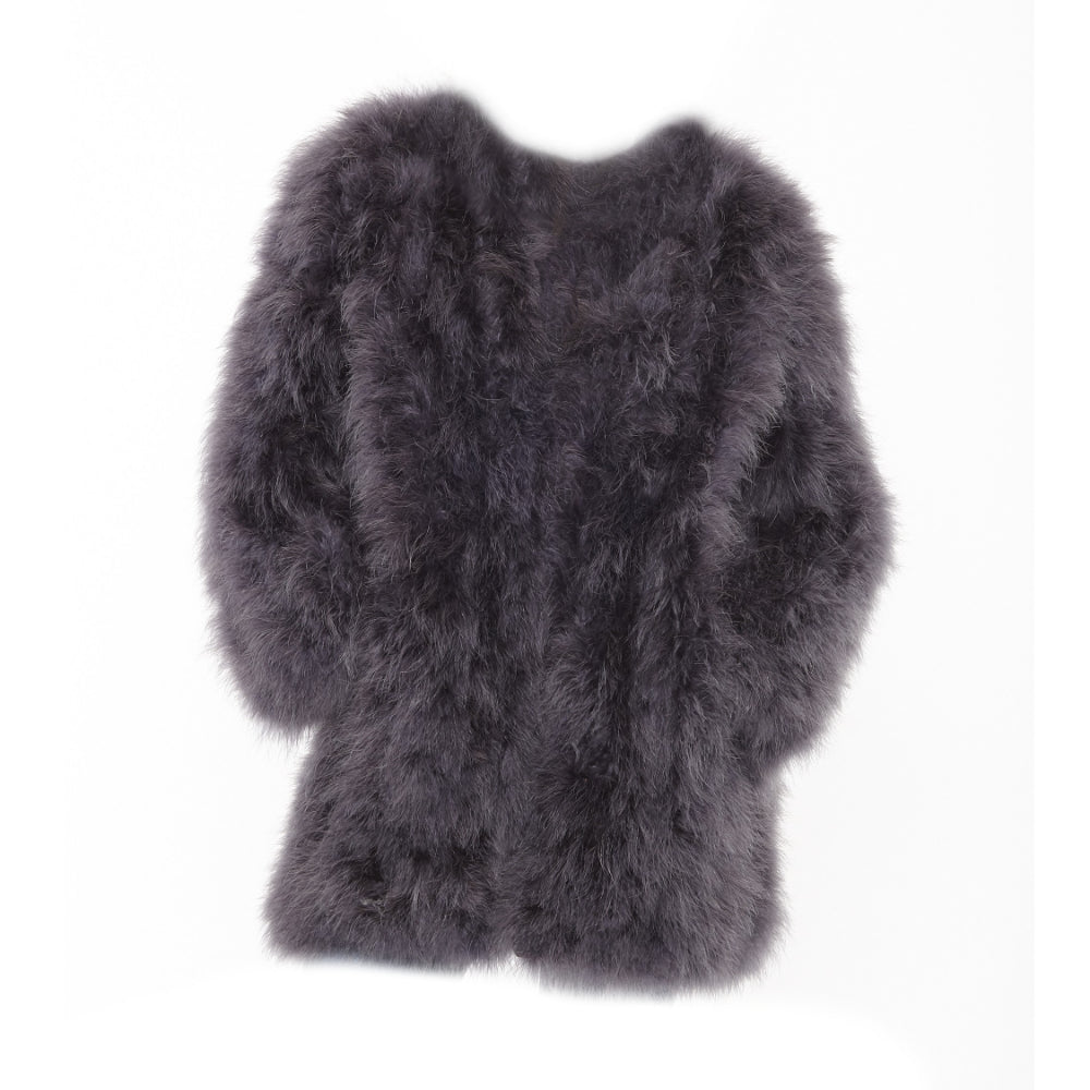 Stylish Full-Length Black Feather Jacket