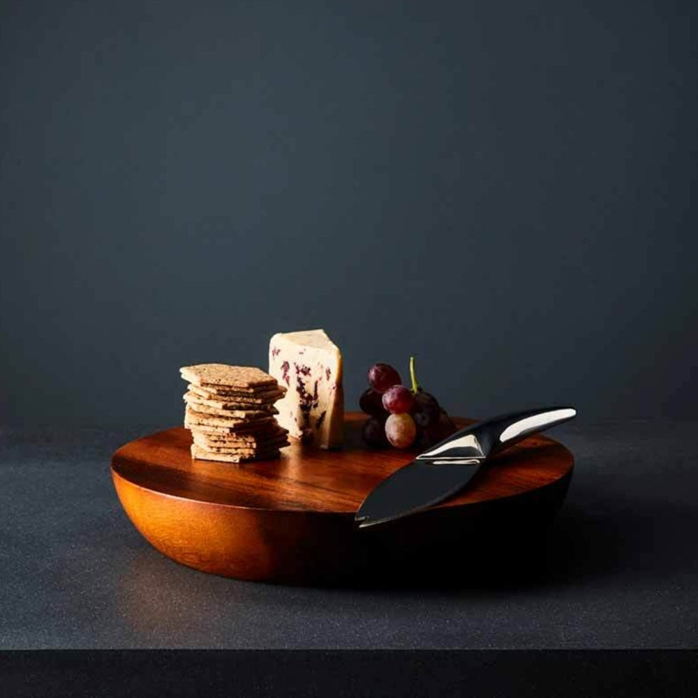 Nambé Acacia Wood Harmony Cheese Board with Stainless Steel Knife