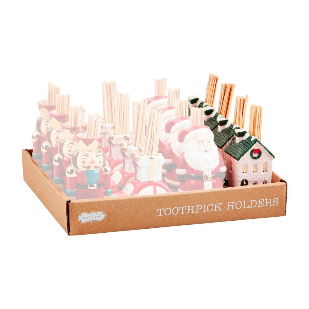Mud Pie Hand - painted Ceramic Christmas Toothpick Holder