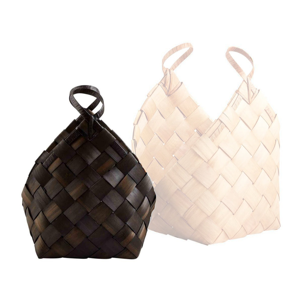 Mud Pie Woven Wood Storage Basket in Black and Natural Colors