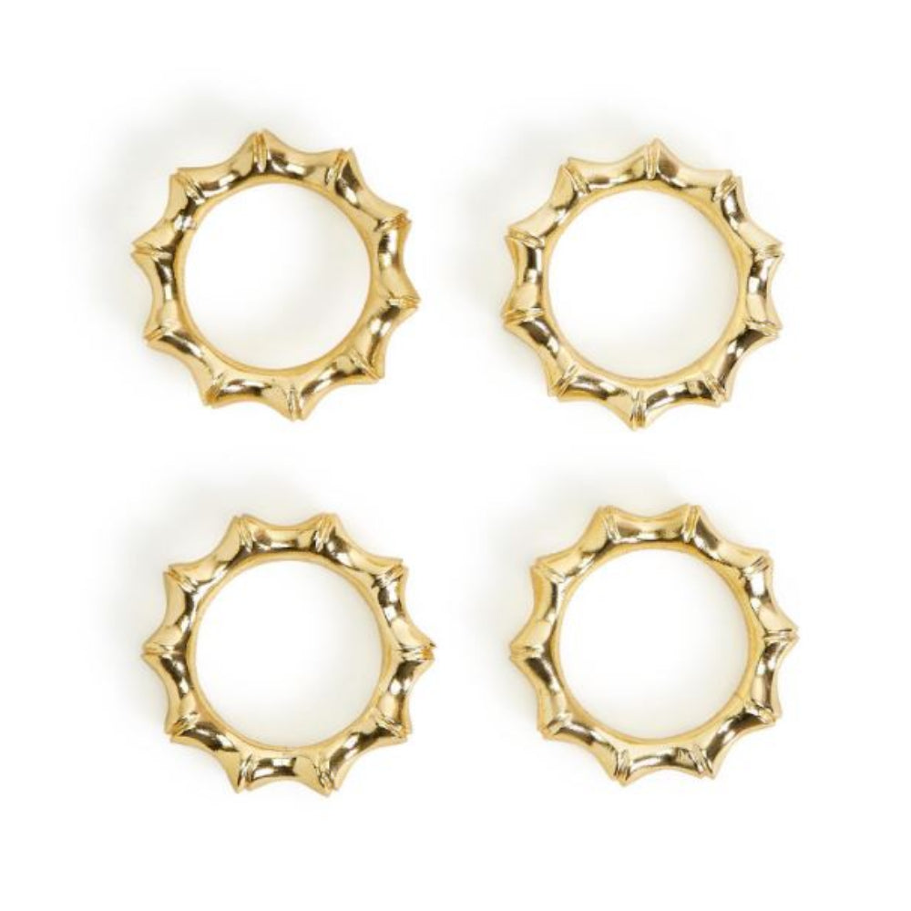 Stylish Golden Aluminum Napkin Rings in Faux Bamboo Style - Set of Four for Special Occasions