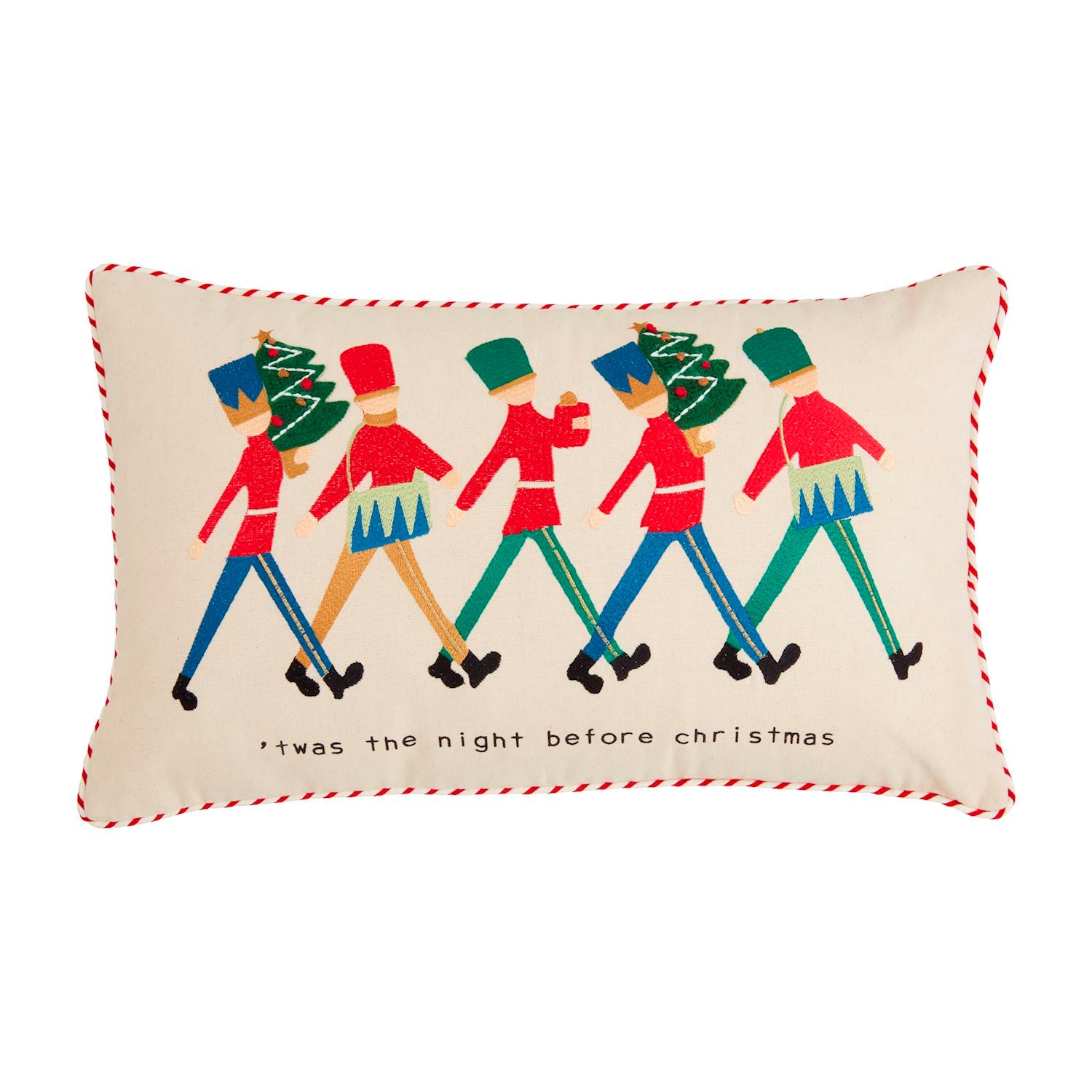 Exquisite Embroidered Mud Pie Nutcracker Canvas Pillow with Cotton Cord Piping