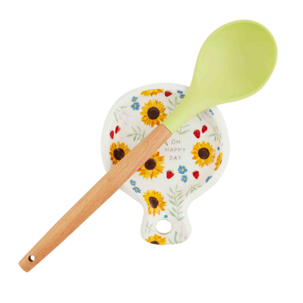 Mud Pie Decorative Sunflower-themed Spoon Rest and Spoon Set for Kitchen Use