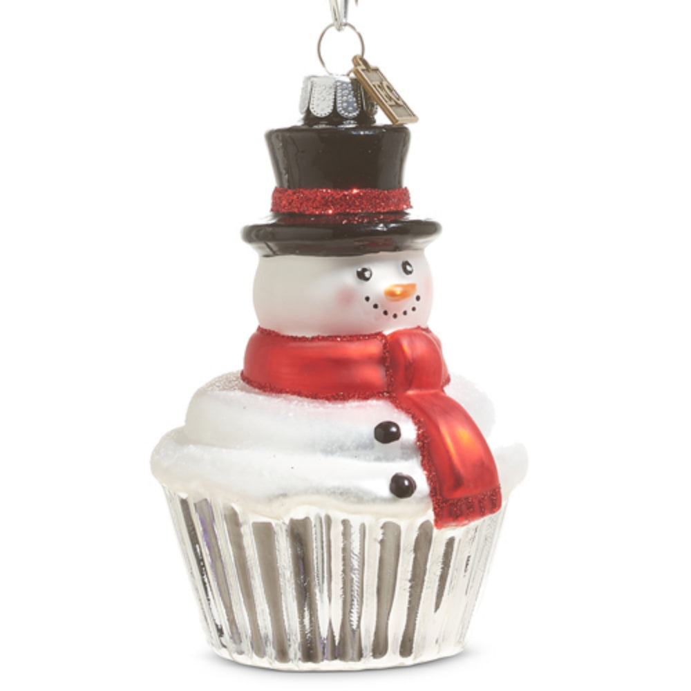 Charming Glass Melting Snowman Cupcake Christmas Ornament