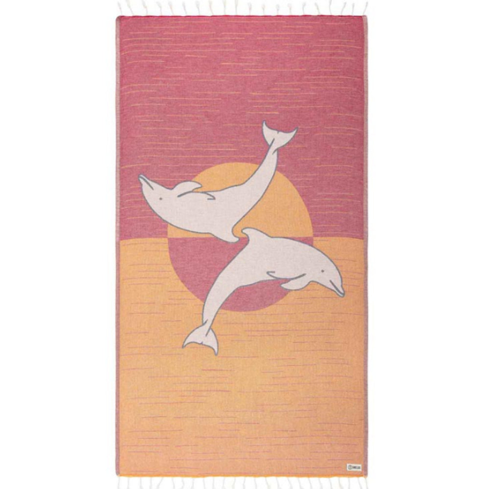 Sand Cloud - Beautiful Sunset Dolphins Printed Turkish Organic Cotton Beach Towel