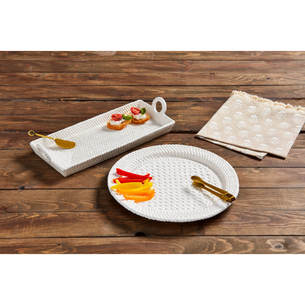 Exquisite Mud Pie Woven Stoneware Hostess Set with Brass Spreader