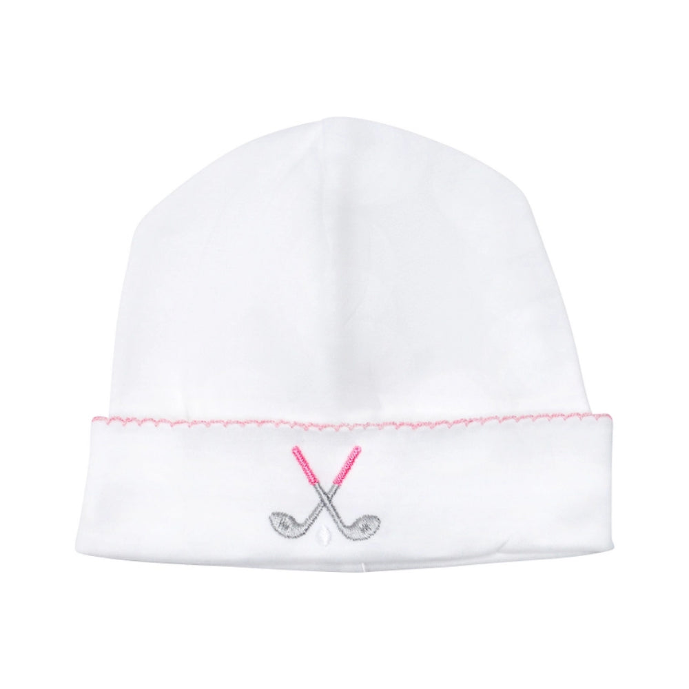 Pink Golf-themed Embroidered Baby Receiving Hat