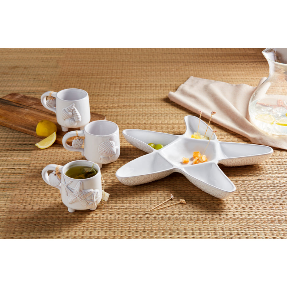 Mud Pie Milk Glazed Terracotta Starfish Server with Shell - Topped Wooden Toothpick Set