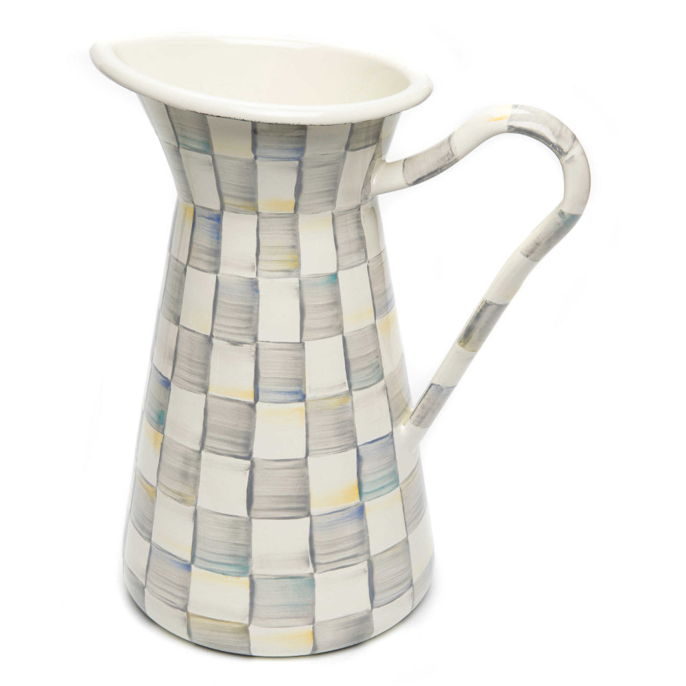 MacKenzie-Childs Hand-Painted Sterling Check Enamel Small, Medium & Large Practical Pitcher