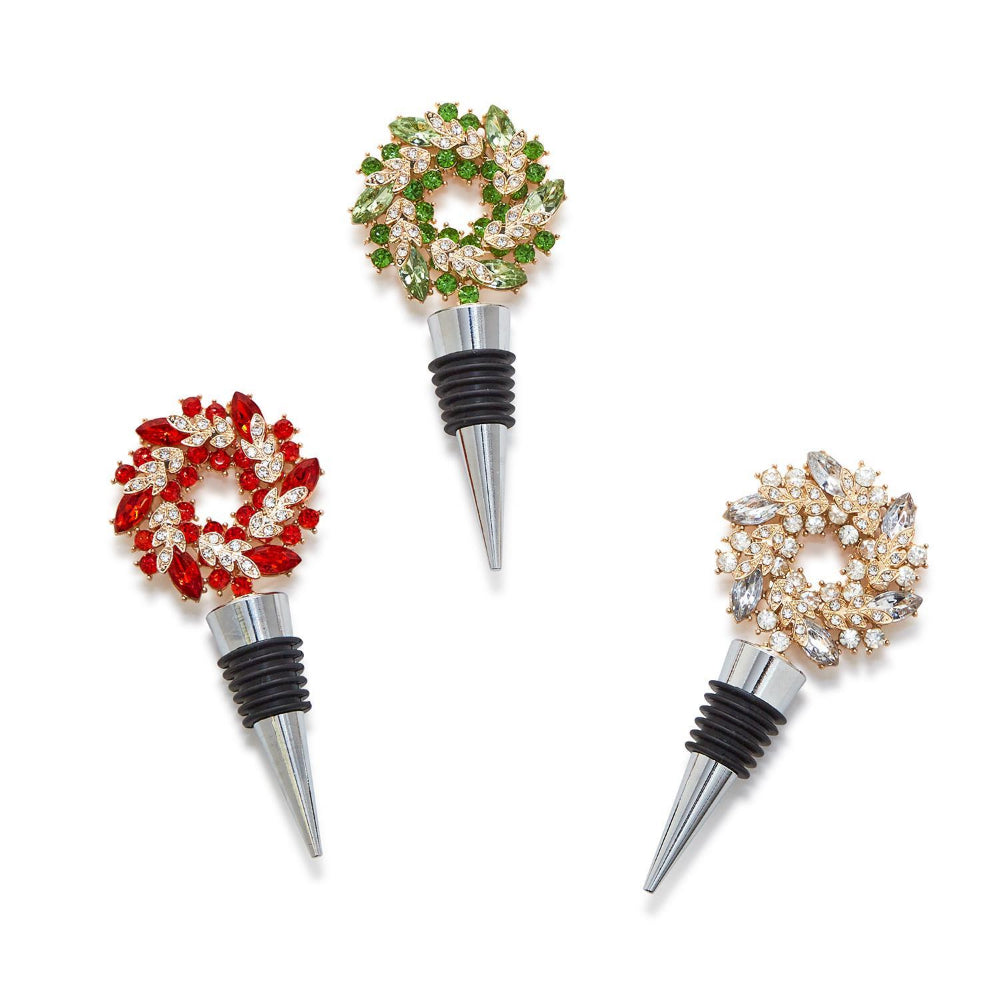 Two's Company Festive Holiday Jeweled Wreath Wine Bottle Stoppers