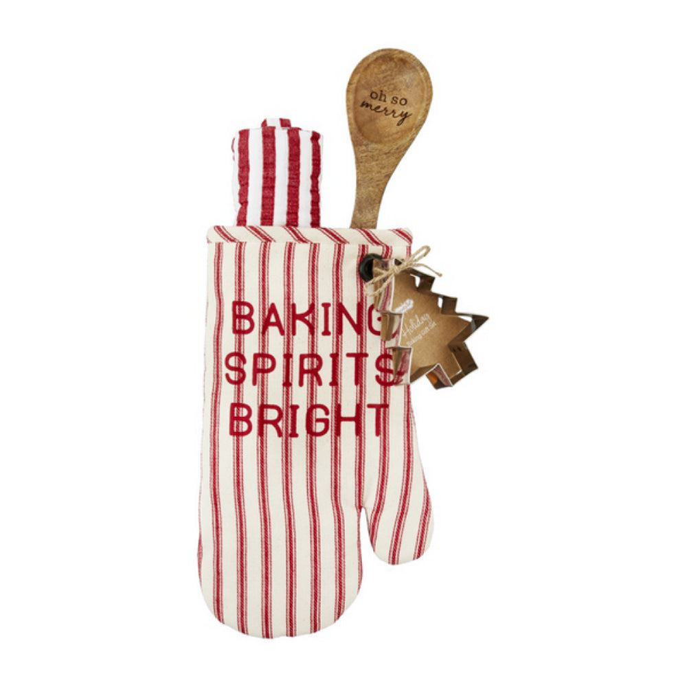Mud Pie Christmas Striped Oven Mitt Four - Piece Gift Set