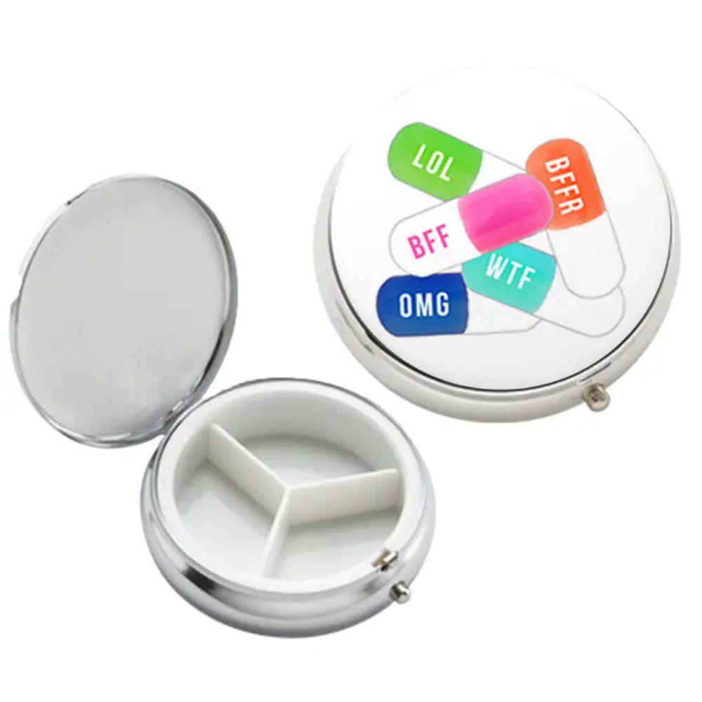 Stylish Round Metal Three - Compartment Pill Storage Case