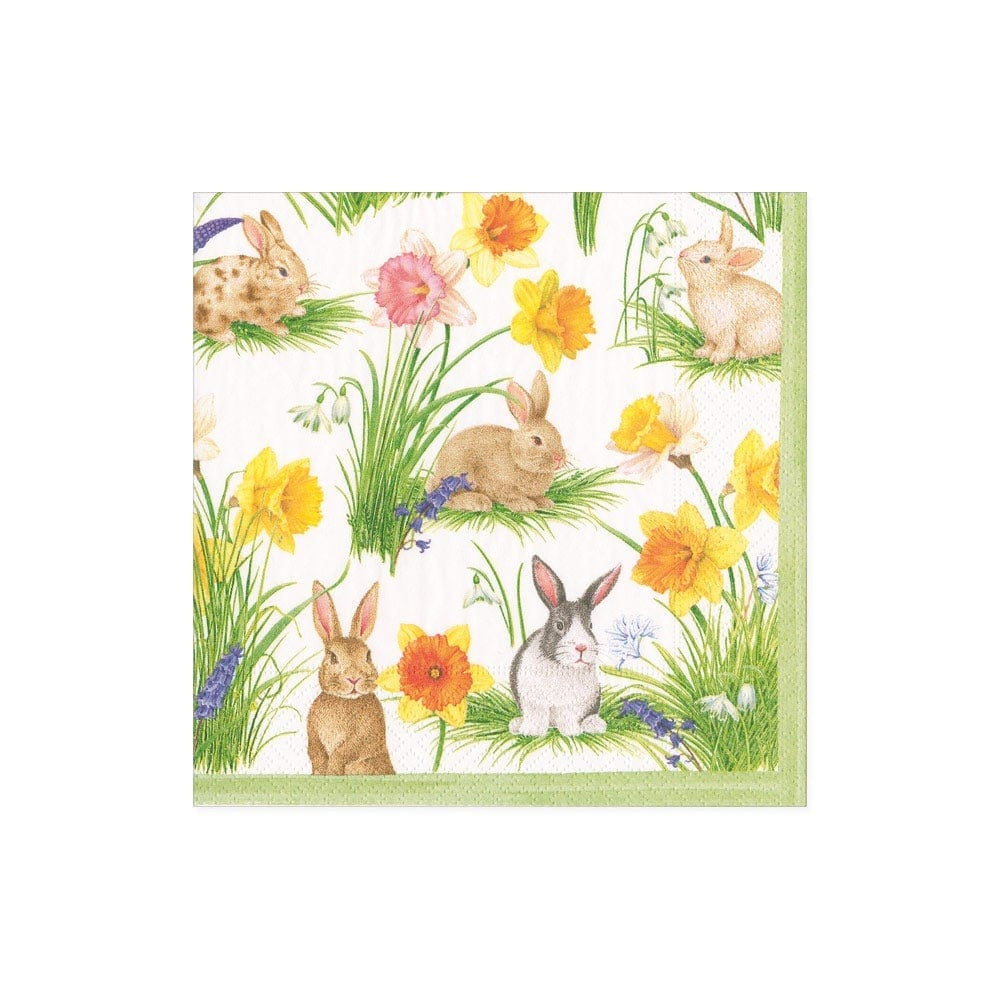 Caspari Eco - Friendly Triple - Ply Bunnies and Daffodils Paper Cocktail Napkins