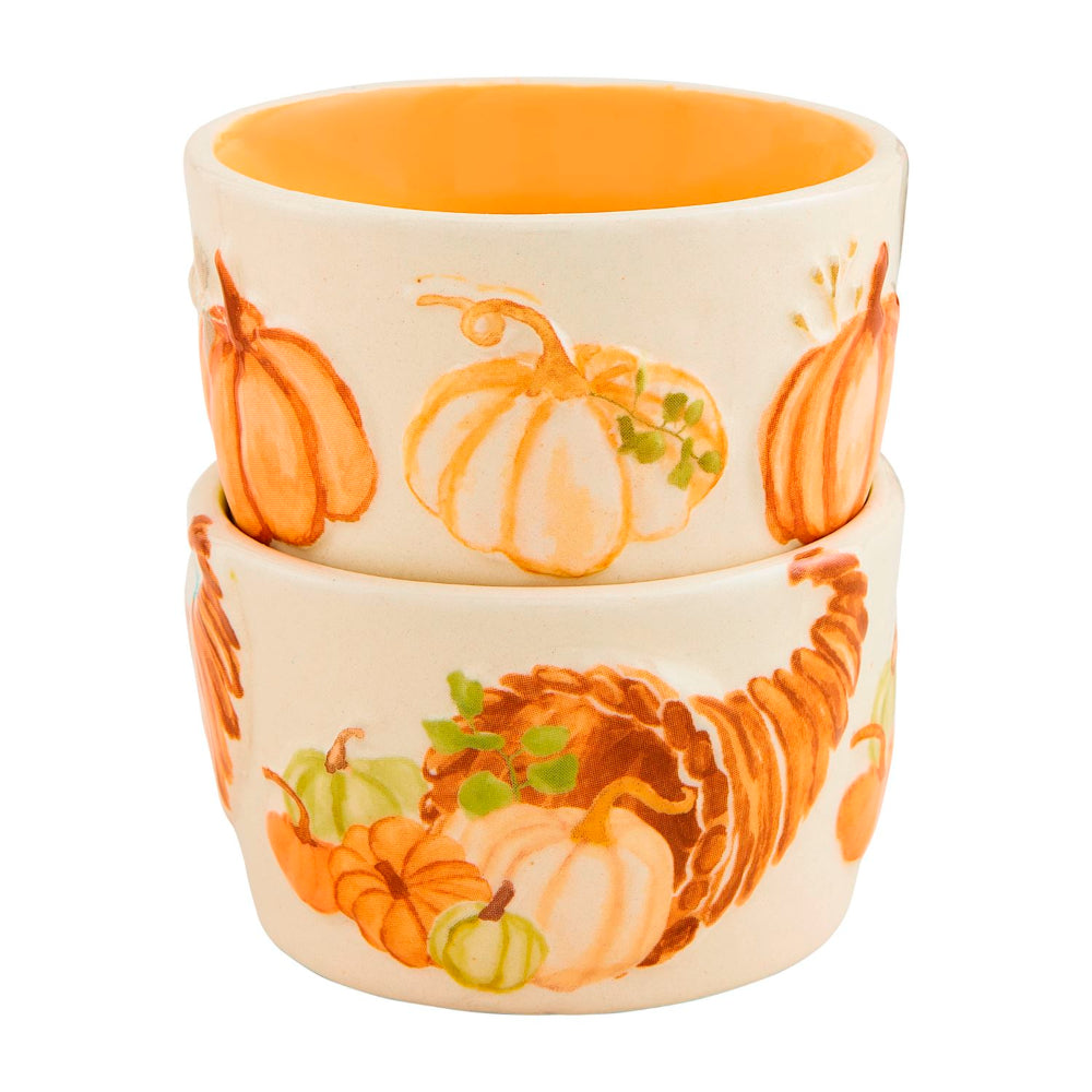 Mud Pie Two - Piece Hand - Painted Stoneware Gather Tidbit Dishes