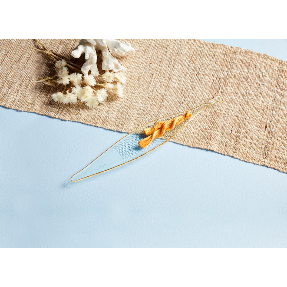 Mud Pie Gold-Edged Long Textured Glass Fish-Shaped Serving Tray