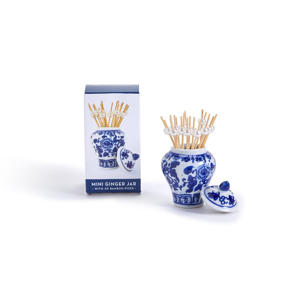 Two's Company Mini Decorative Ginger Jar Set with Bamboo Picks in Assorted 3 Traditional Floral Patterns